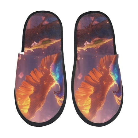 Balery Fantasy Bird Illustration Slient Indoor Furry Fleece Comfort House Shoes Soft Non-Slip Home Shoes Cotton slippers House Slippers-- Medium