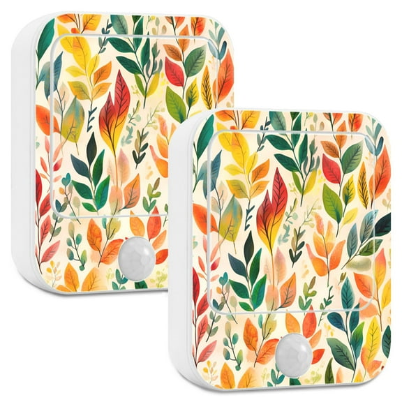 Yayeee 2-Pack Plug in LED Night Lights with Light Sensors Motion Detectors, Orange Leaves