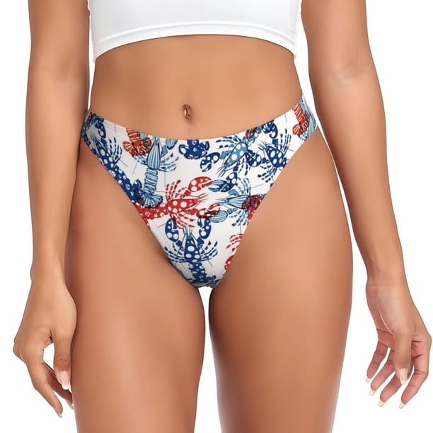 Fotbe Red Lobster Tanga Sin Costuras para Mujer con Estampado – Panties Invisibles, Transpirables y Cómodos para Uso Diario-Medium
