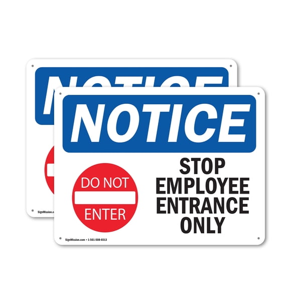 (2 Pack) Stop Employee Entrance Only OSHA Notice Sign 10 Inch X 7 Inch Plastic Sign, Weather Resistant, UV Protected for Workplace, Business, and Construction Site, Made in the USA