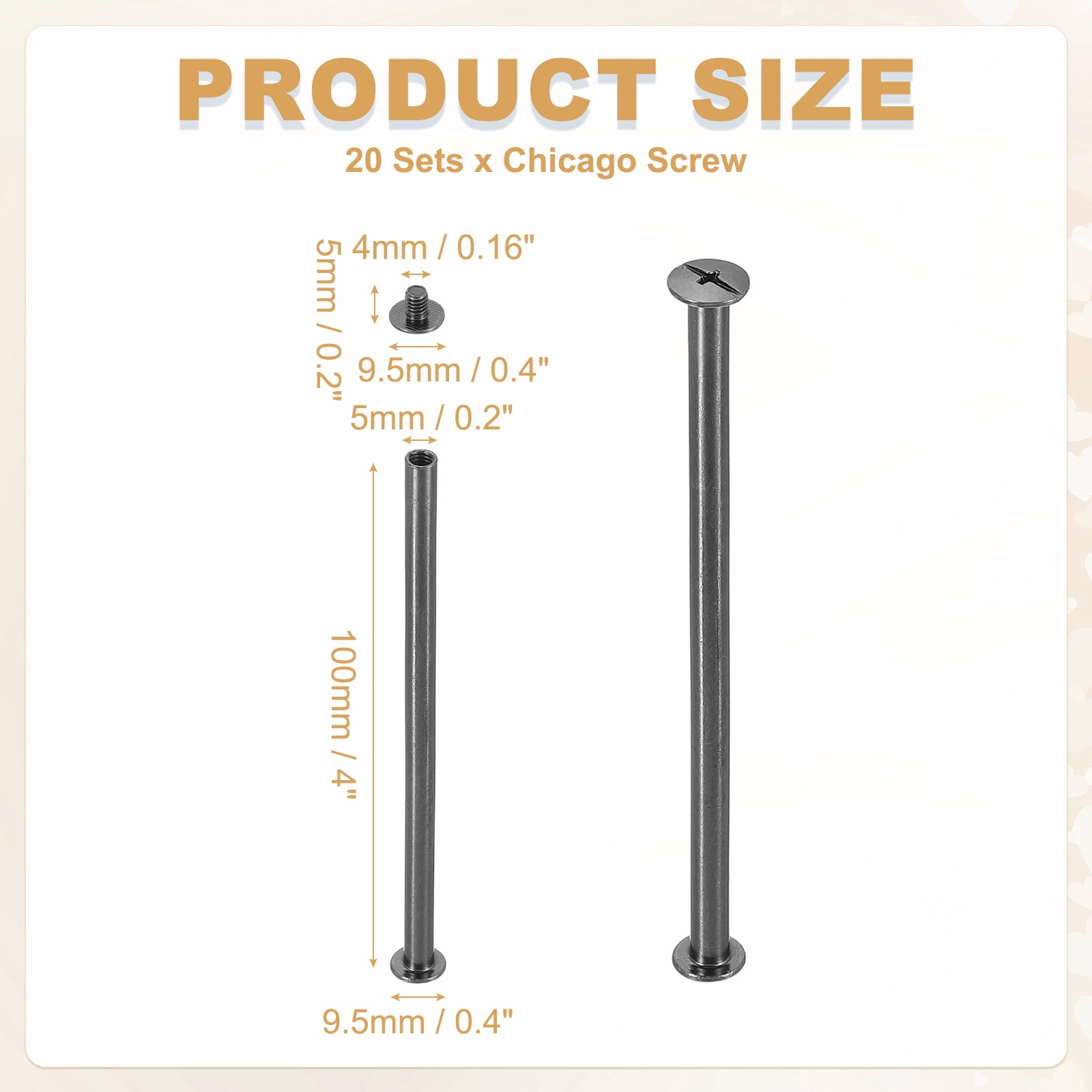 Uxcell 20 Sets Chicago Screw Rivets M5x100mm Metal Phillips Head Post Nail Rivet Stud Screws Connectors for DIY Leather Belt Bag Craft Bookbinding, Black
