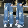 thumbnail image 2 of RUTAYY Toddler Girlss Bowknot Jeans Wide Leg Flare Cargo Jeans Boot Cut Bottom Denim Pants Baggy Blue Jeans For Girls Trouser Relaxed Fit Pants, 2 of 5