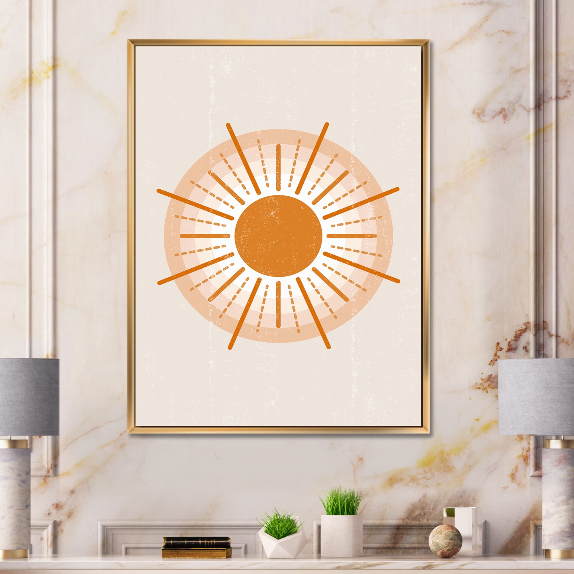 Designart 'Orange Radiant Sun II' Modern Framed Canvas Wall Art Print