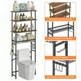 thumbnail image 4 of Bonhappy Over the Toilet Storage Shelf, 4-Tier Bathroom Organizer Rack, Space Saver Stand with Deep Wire Basket & Adjustable Feet, Brown, 4 of 7
