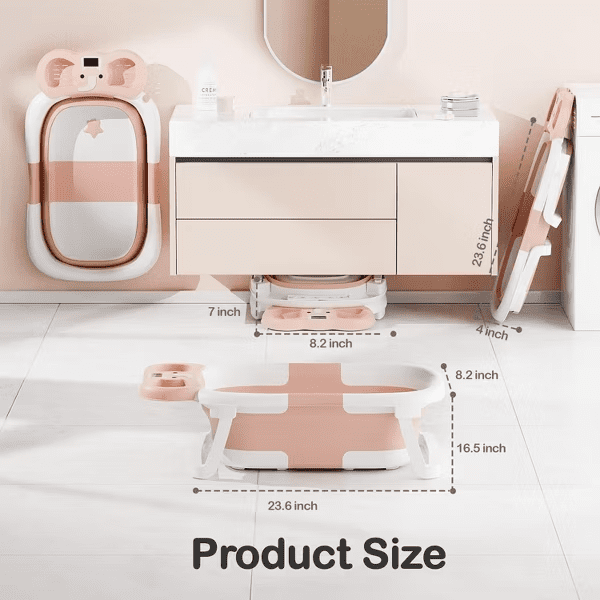 Tumajup Foldable Baby ‎Bathtub Elephant PP+TPE with Soft Cushion&Thermometer for 0-36 Months Toddler Gray
