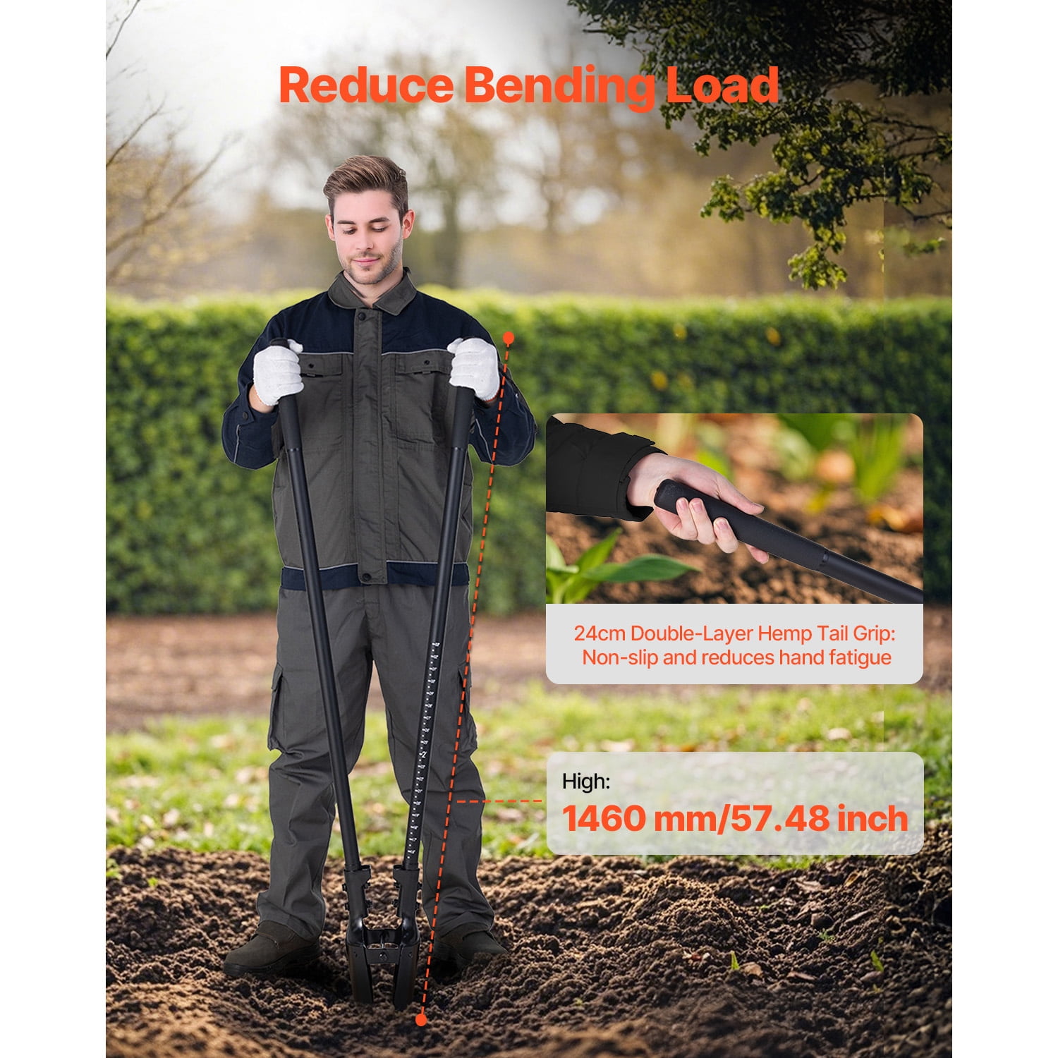 KFFKFF Ground Borer, Robust Ground Borer with Fiberglass Grip, Handheld Excavator with Measurement Indicators and Metallic Edge, Ground Borer Instrument for Horticulture and Outdoor Use, 57.5-Inch