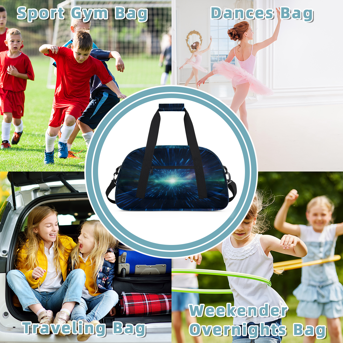 Herdesigns Space Sports Duffle Bag for Women & Men, Galaxy Gym Bag Dance Bag Overnight Bag Carry On Weekender Travel Bag