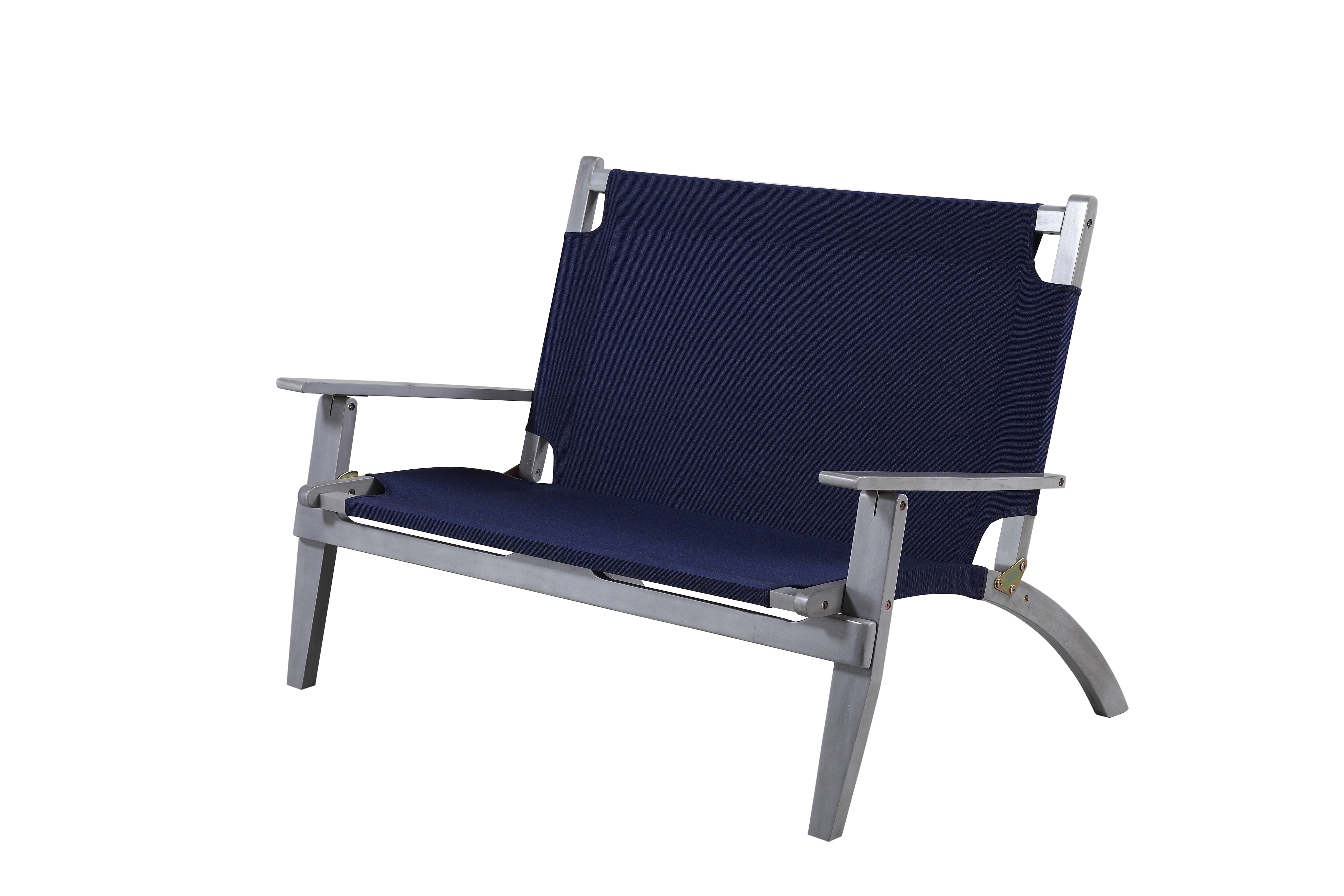 Linon Rosemary 4-Piece Acacia Outdoor Chat Set with Coffee Table, Loveseat & Chairs, Gray/Navy