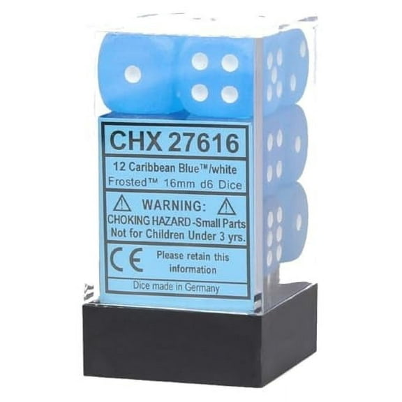 Chessex DND Dice Set D&D Dice-16mm Frosted Caribbean Blue Plastic Polyhedral Dice Set-Dungeons and Dragons Dice Includes 12 Dice – D6