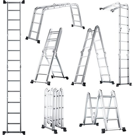 ERGOMASTER Extension Ladder 7 in 1 Aluminum Folding Step Ladders Adjustable Telescoping Multi Position Ladder for Home Stairs Roof Warehouse 330lbs(12.2 Feet)
