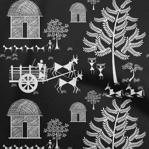 oneOoneCottonPoplinTwillBlackFabricAsianFloralBlockSewingCraftProjectsFabricPrintsByYard56InchWide