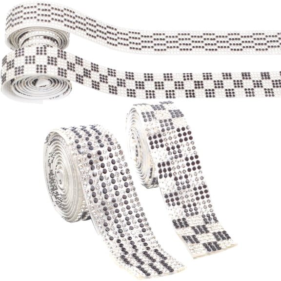 2 Rolls Rhinestone Tape Self Adhesive Crystal Ribbon Diamond Bling Strips Tape Stickers for DIY Art Craft Wedding Projects Party Phone Decoration Gift (Silver Black)