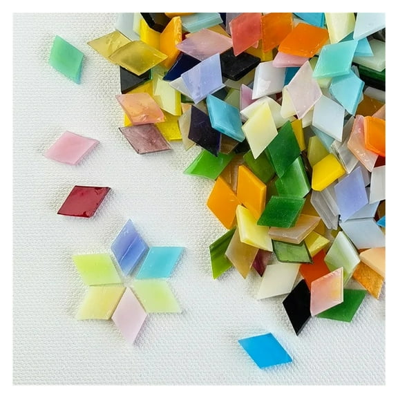 115g/4oz (Approx. 200pcs) Rhombic Mica Mosaic Tiles Translucent Micaceous Tile DIY Craft Materials Candleholder/Lampshade/Window