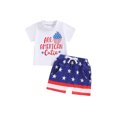 thumbnail image 2 of Musuos Toddler Baby Patriotic Outfits 6 12 18 24M 3Y Letter Print Short Sleeve T-Shirt and Elastic Star Stripe Shorts Set 4th for July Clothes for Summer, 2 of 10