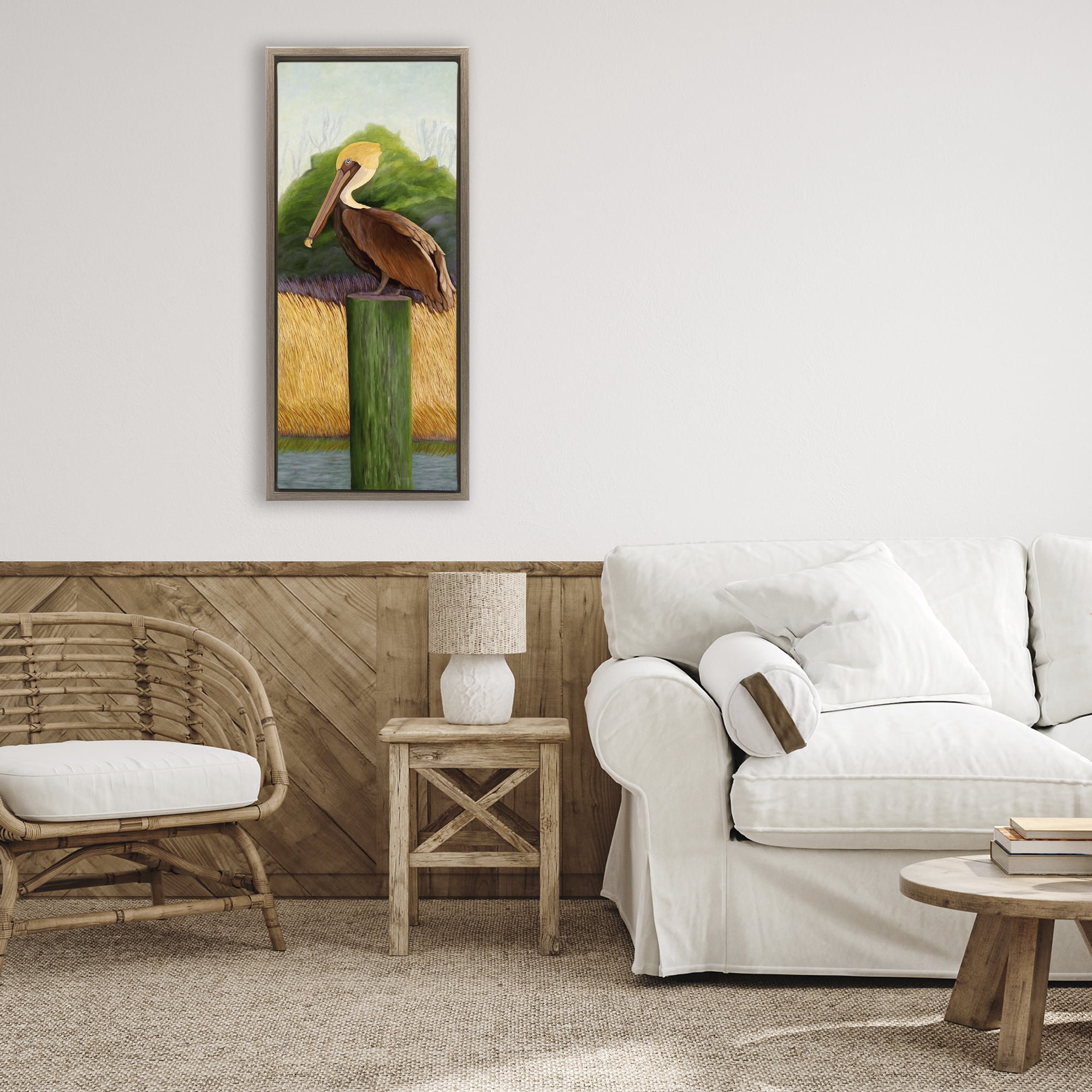 Stupell Industries Perched Blue Eyed Pelican Brown Framed Floater Canvas Wall Art, design by Barbara Fallenbaum