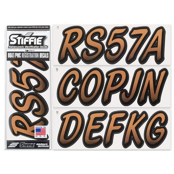 STIFFIE Whipline Metallic Copper / Black 3" Alpha-Numeric Identification Custom Kit Registration Numbers & Letters Marine Stickers Decals for Boats & Personal Watercraft PWC