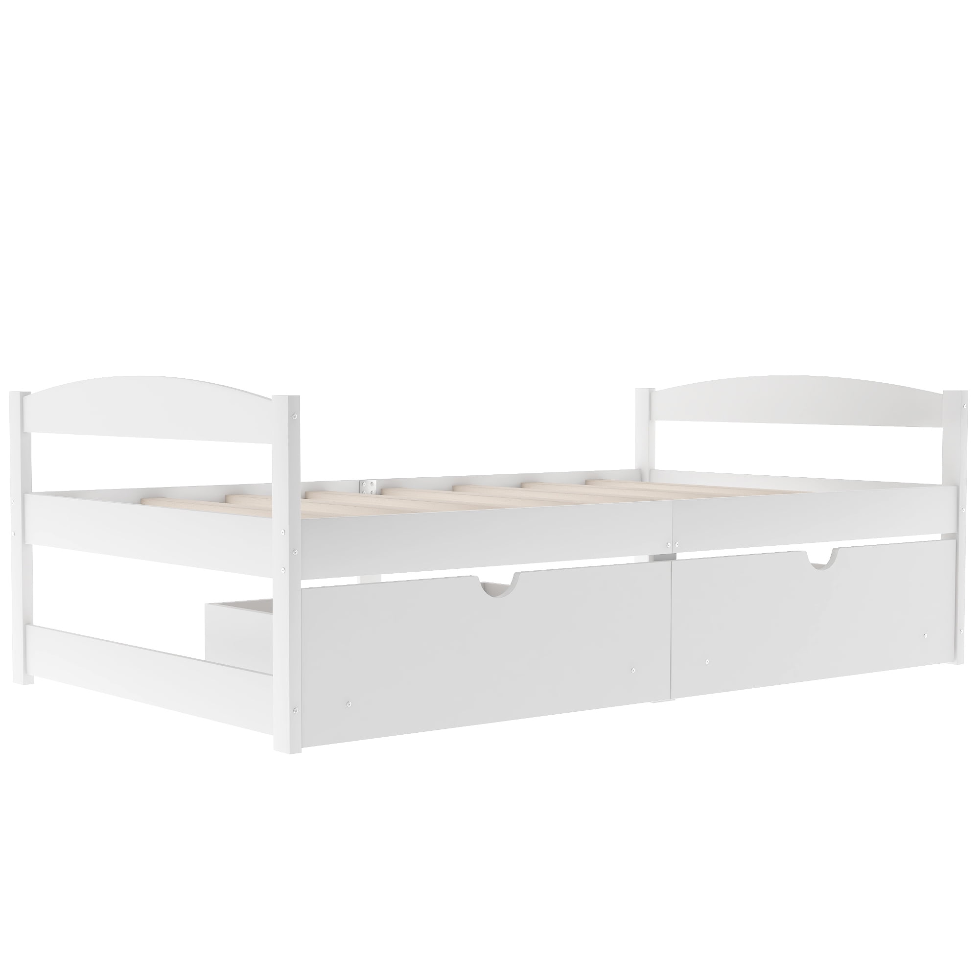 Euroco Twin Wood Daybed with 2 Storage Drawers for Kids Teens, Twin Platform Bed, White