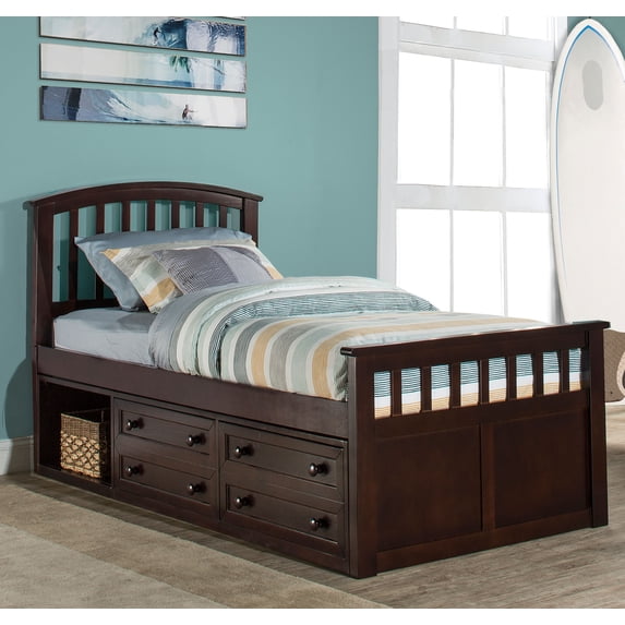 Hillsdale Furniture Schoolhouse 4.0 Charlie Captain's Twin Bed, 2 Storage Units, Brown