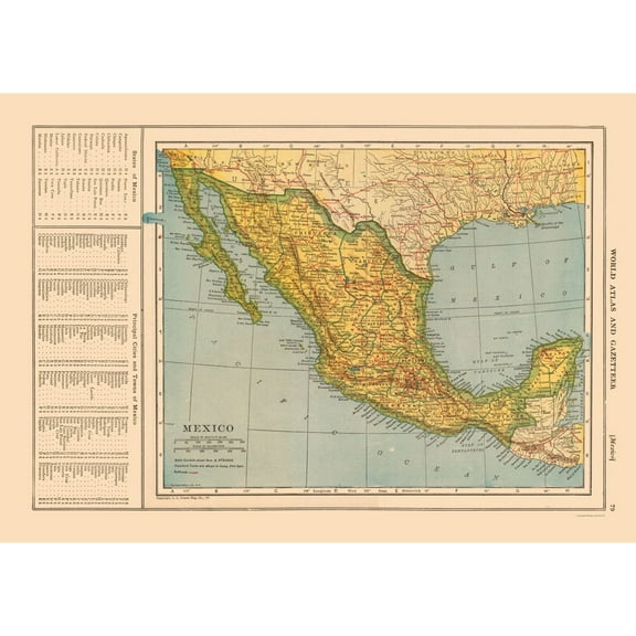 Historic Map - Mexico - Reynold 1921 - 32.53 x 23 - Vintage Wall Art