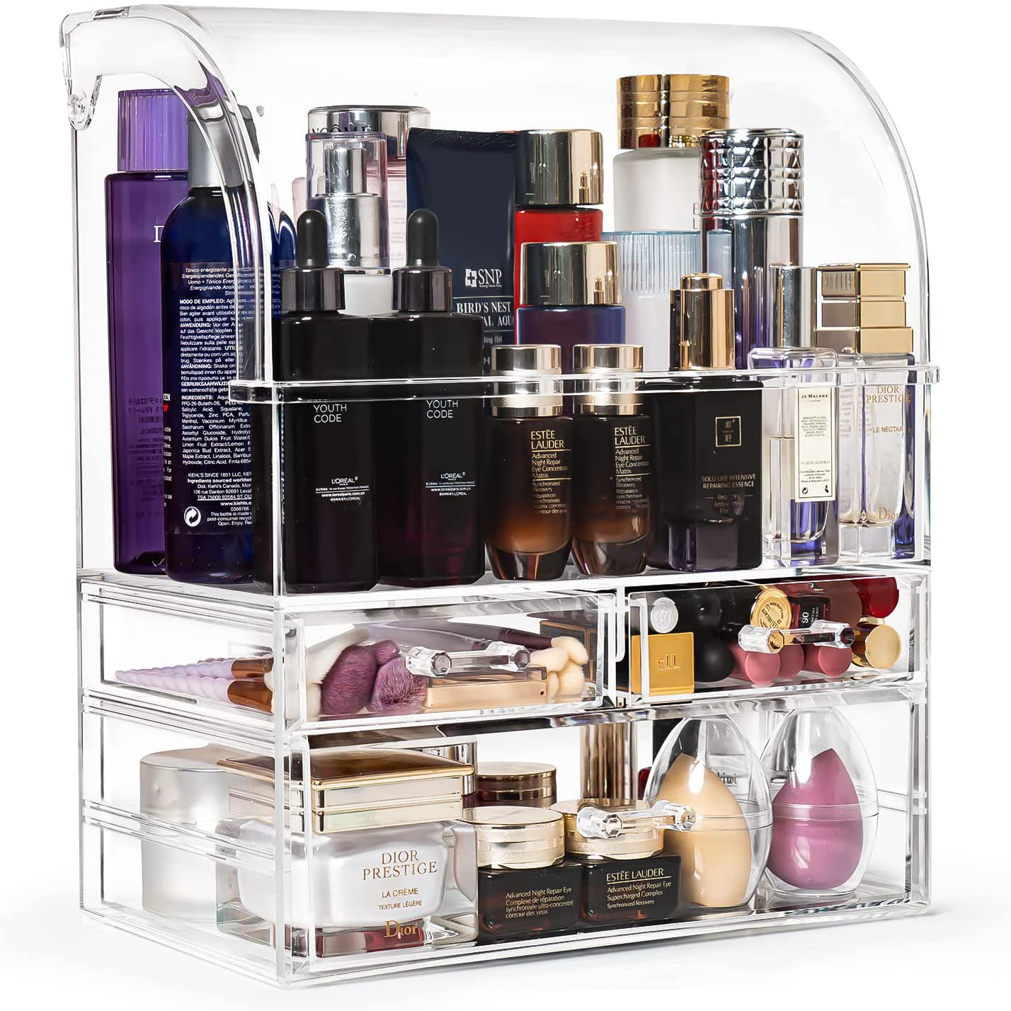 Makeup Organizer Elegant Dustproof Makeup Storage Organizer Box, Waterproof  Large Cosmetics Organizer Storage Cabinet with Door and Drawers, Skincare