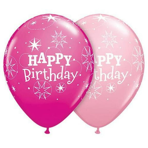 LOONBALLOON Birthday-age-related Balloons, 11″ BIRTHDAY SPARKLE - PINK & WILD BERRY