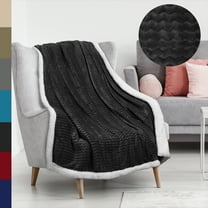 Tirrinia Sherpa Throw Couch Blanket, Super Soft TV Blanket, Black Chevron, 50'' x 60''