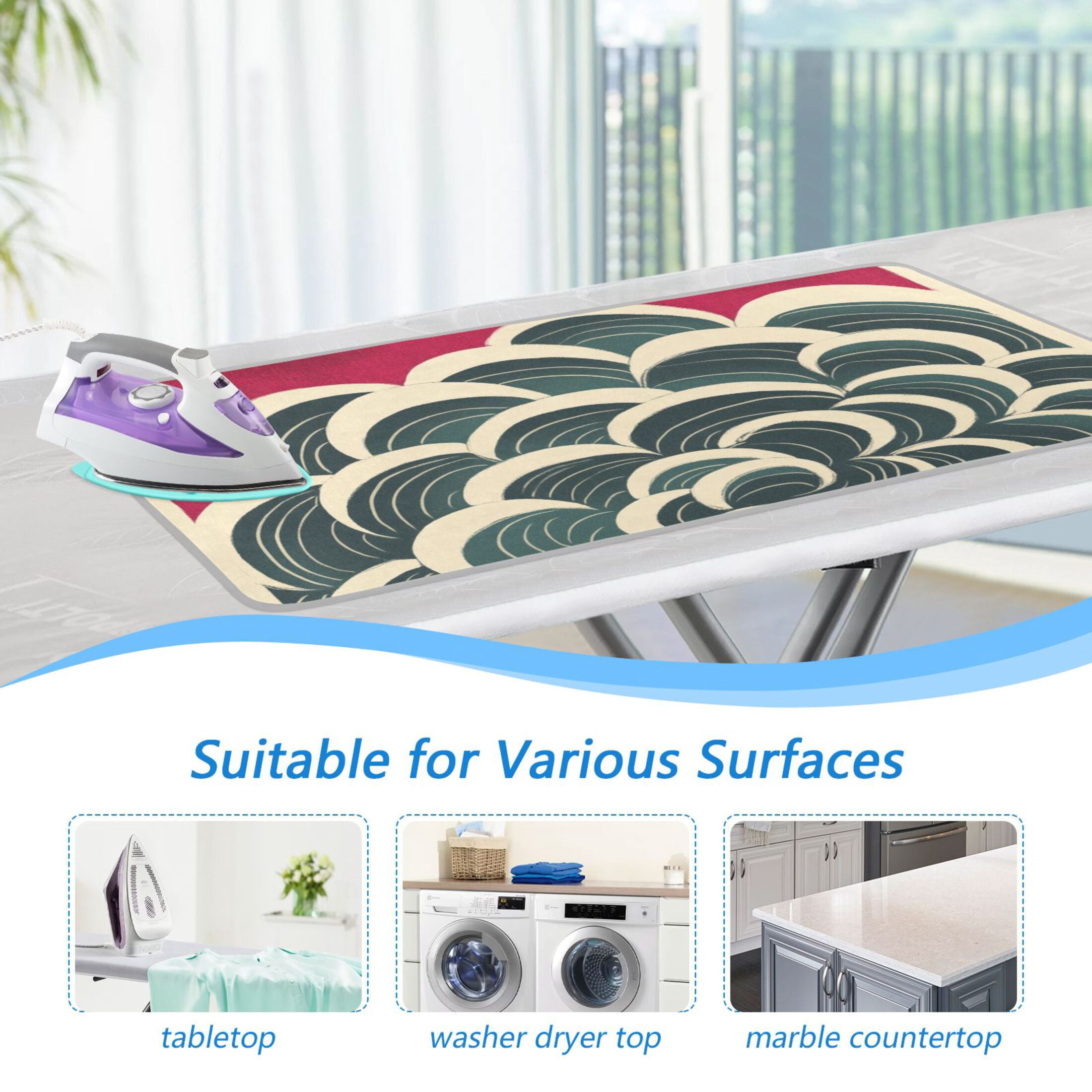 Swirls Japanese Woodblock Print Style Ironing Mat Blanket for Table Top Travel Portable Ironing Board Pad 47.2x27.6 Inch