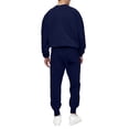 thumbnail image 3 of Nokdvo Mens Tracksuits Crewneck Long Sleeve Athletic Suits Solid Color Stretchy Tracksuit with Pockets Casual Jogger Trendy Relaxed Fit Athletic Sweatshirt and Sweatpant Set,Navy M, 3 of 4