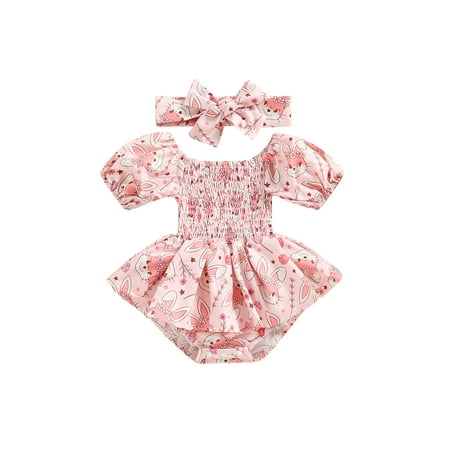 

Calsunbaby Kids Baby Girls Easter Romper Short Sleeve Rabbit Print Short Jumpsuit Casual Spring Summer Romper Pink 3-6 Months