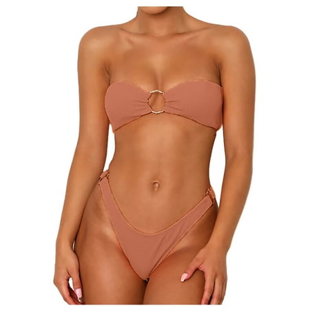 

VKEKIEO Two-Piece Sets Swimsuit Sport Bra Style Soft Cup Orange S