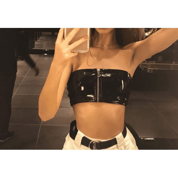 Sexy Strapless Tube Top Women Vogue Black Zipper Cropped Bandeau Tops Underwear Bras Street Style Crop Tops - Black / L