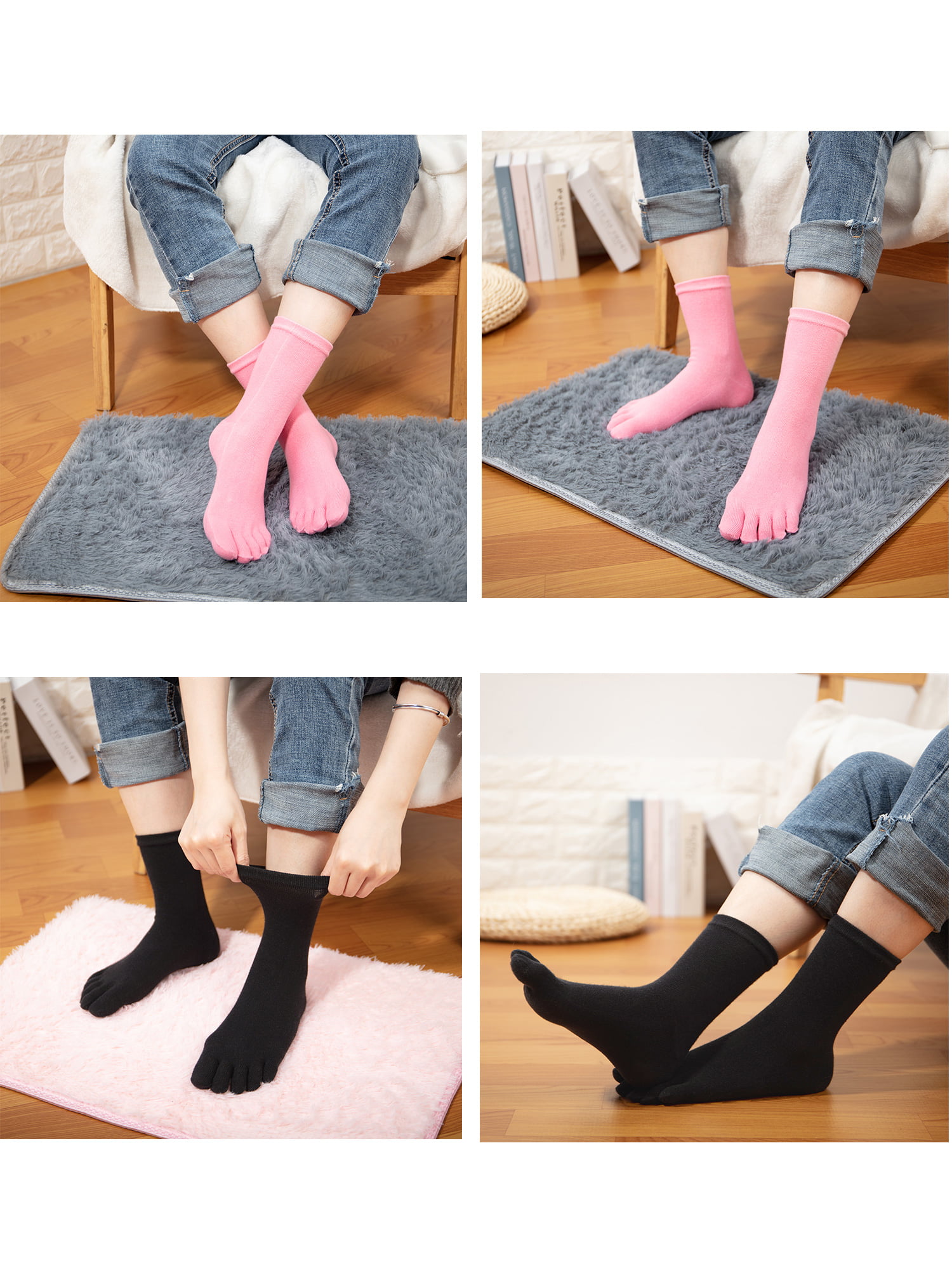 PACKGOUT 6 Pairs No show Toe Socks Breathable Five Finger Running Socks BK/GY