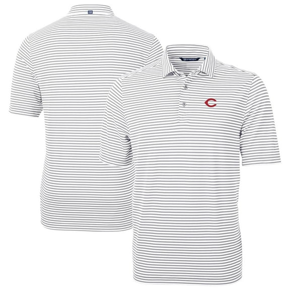 Men's Cutter & Buck Gray Cincinnati Reds Virtue Eco Pique Stripe Recycled Polo