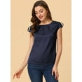 thumbnail image 2 of Unique Bargains Blouse Soyeuse à Manches Courtes pour Femmes Col Rond Plissé Décontracté Élégant, 2 of 5