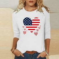 Cavosen Patriotic Tops for Women Petite Patriotic 3/4 Sleeve Crew Neck Tops American Flag Print T Shirts Lady M Independence Day Casual Shirts Funny 4th of July Tunic Tees 2025 Patriotic Outfits