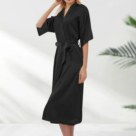 Women s Long Silky Satin Bathrobe Soft Solid Color Lace Up Bride Bridesmaids Sleepwear Women House Coat Kimono Robe Lingerie Xinyi