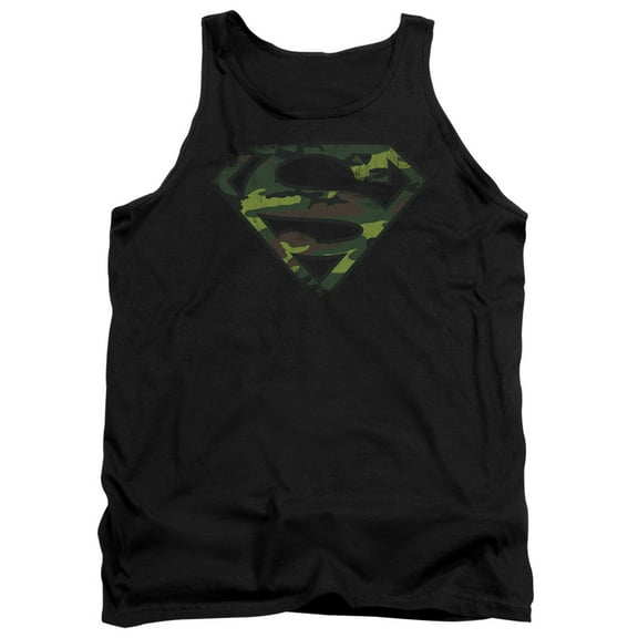 Superman Distressed Camo Shield Adult Tank Top Black