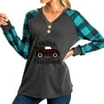 thumbnail image 2 of TWZH Women Merry Christmas Plaid Print V Neck Checkered Shirt, 2 of 4
