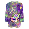 thumbnail image 4 of QATAINLAV Womens Mardi Gras Shirts 3/4 Length Sleeve Crewneck Tee Top Funny Graphic Print 2025 Fashion Carnival Party Blouses Multicolor M, 4 of 6