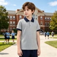 thumbnail image 7 of HAOTAGS Boys School Uniform Top Summer Casual Cotton Short Sleeve Polo Shirt Gray Size 4T, 7 of 7