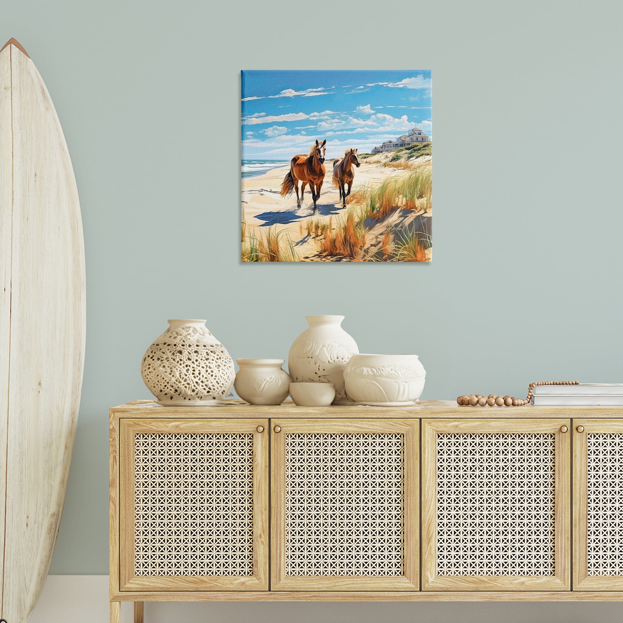 Stupell Industries Galloping Beach Horses Coastal Painting Gallery Wrapped Canvas Art Print Wall Art, 30 x 30