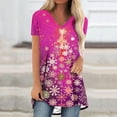 thumbnail image 2 of Camiseta Impresa con Cuello en V de Manga de Raglan de la Parte Trasera Larga Delantera Corta de las Mujeres de Navidad, Vacaciones Informales, 2 of 8
