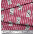 thumbnail image 3 of Soimoi Pink Poly Georgette Fabric Bow & Artistic Skull Stripe Print Fabric by the Yard 42 Inch Wide, 3 of 3