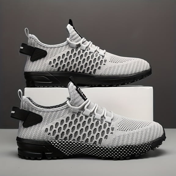 New [Popular Choice] Men's Large Size Sneakers Breathable Fabric Running Shoes  - Striped, with Stability Support