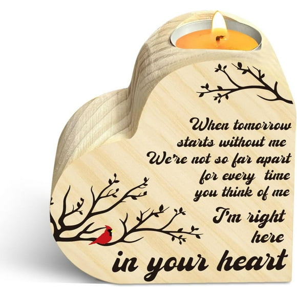 shiyou-Loss of Loved One Sympathy Candle Holders, Memorial Wooden Heart Candle Holders in Memory of Loved One, Red Cardinal Sympathy Gifts, Double Sided Printing