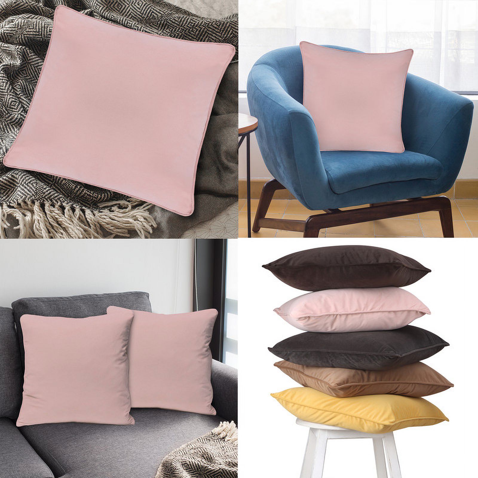 A1HC Set of 2 Luxurious Soft Velvet Throw Pillow Covers Only, 20"x20", Pink, Decorative Cushion Covers with Hidden YKK Zipper for Sofa or Bed