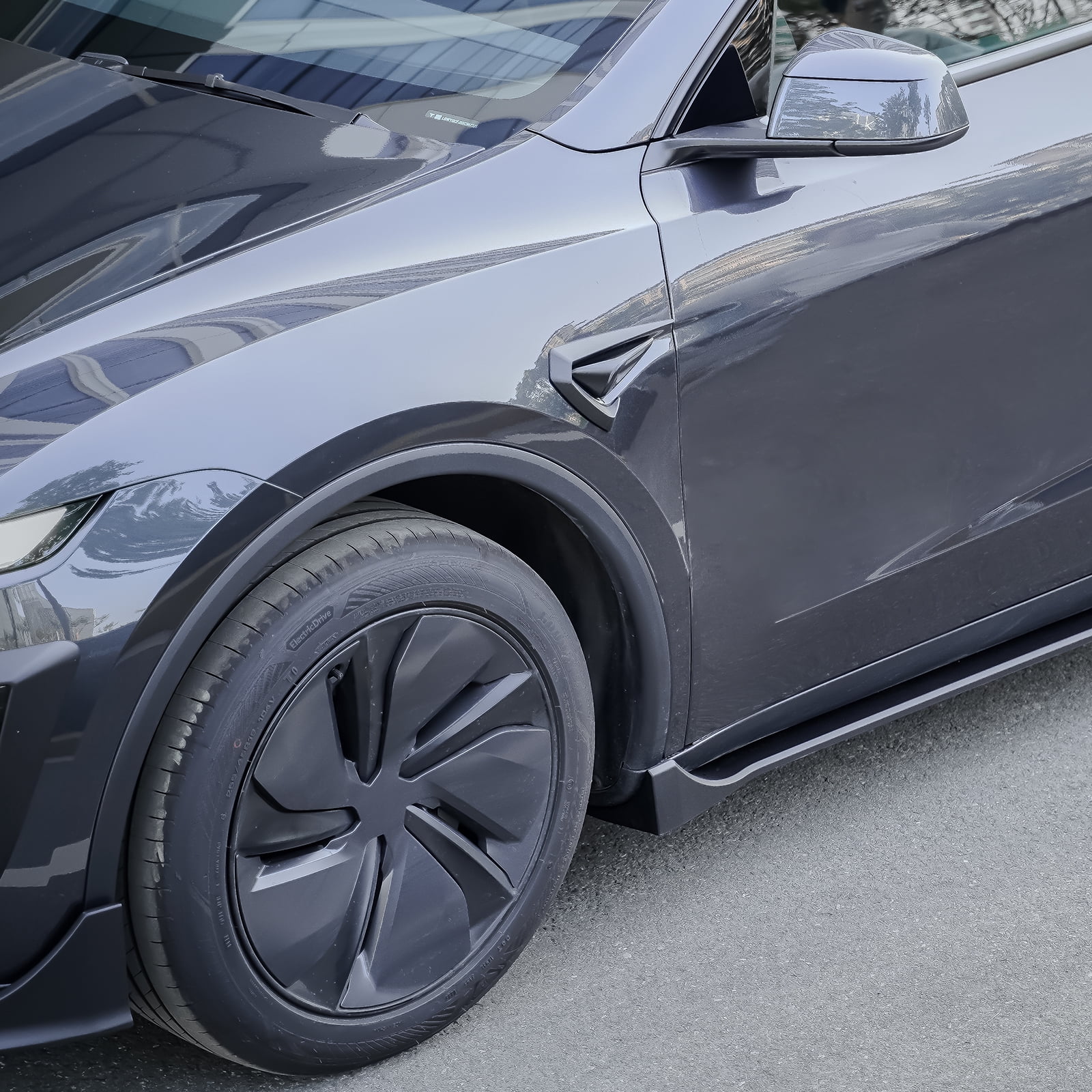 Ikon Motorsports Side Fender Trim Compatible with 2025-2026 Tesla Model Y Juniper, IKON Style Vent Molding Cover ABS Plastic Air Flow Intake Decor 2PC Matte Black Garnish Spoiler Fin