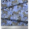thumbnail image 2 of Soimoi Blue Crepe Silk Fabric Leaves & Wild Animal Printed Fabric 1 Yard 42 Inch Wide, 2 of 3