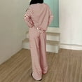 thumbnail image 6 of Cozyvia Striped Pajamas Set for Women, 2-Piece Outfits Loungewear Long Sleeve Top and Drawstring Wide Leg Pant Set, Fall Winter Cozy Matching Pajamas Set - Red M, 6 of 7