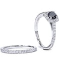 thumbnail image 2 of Pompeii 7/8ct Cushion Halo Black Diamond Engagement Ring Set 14K White Gold (G/H,I1-I2), 2 of 3